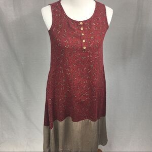 Boho type tank dress size Medium button decorated top rust brown